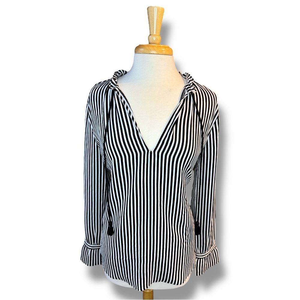 Ann Taylor Black and White Striped Blouse